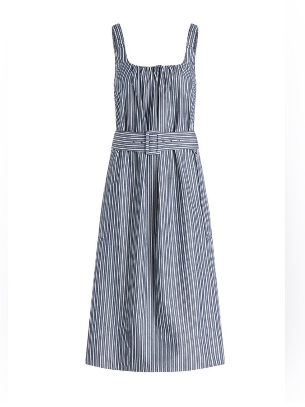 Striped Blue 🦋 Midi Dress with Belt - Picture 1 of 4
